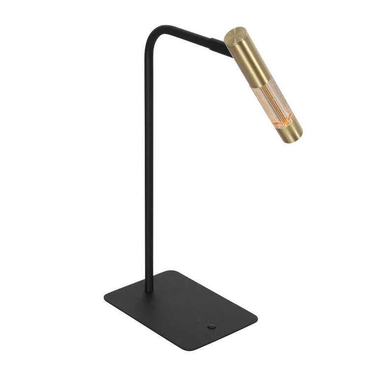Steinhauer Tafellamp Alisio Messing Zwart Draaibaar met Pushdimmer & Dim to Warm