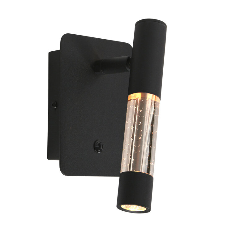 Wandlamp Alisio 4594ZW luxe glas in zwart met pushdimmer
