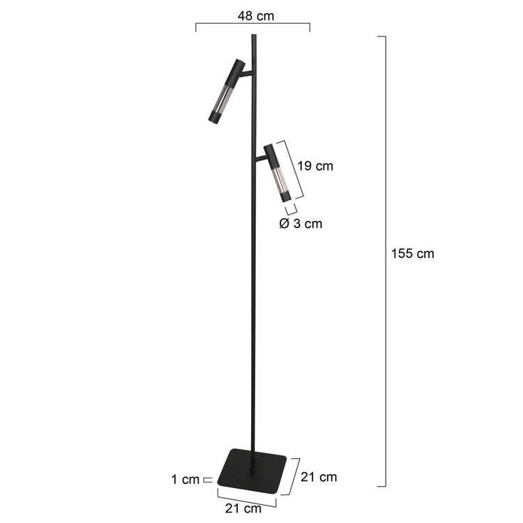Steinhauer Vloerlamp Alisio Zwart 2-lichts Verstelbaar met Pushdimmer & Dim to Warm