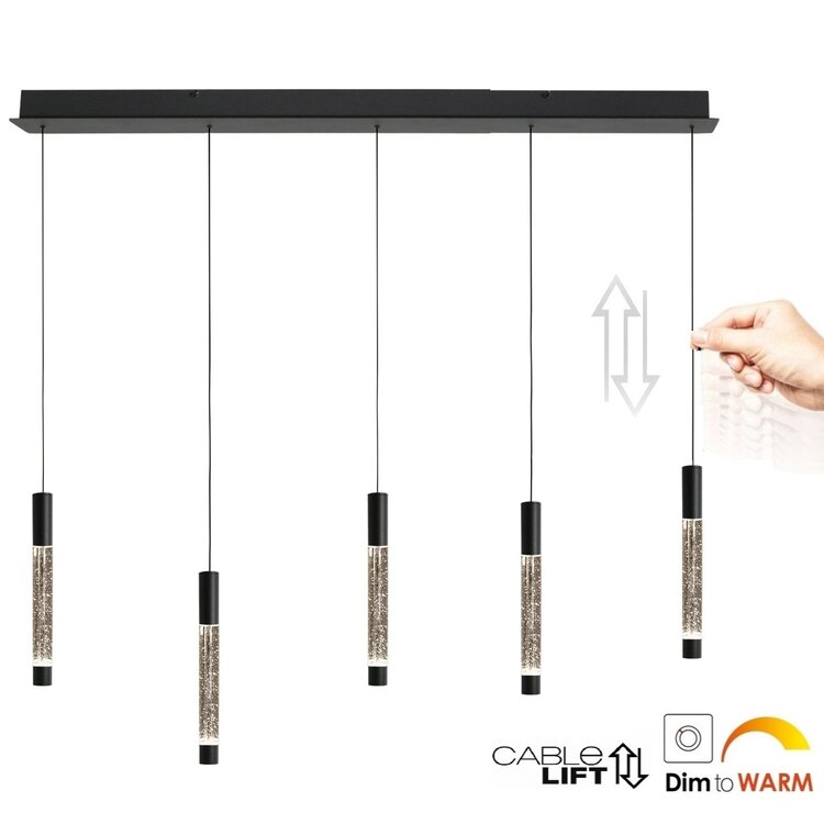 Steinhauer Hanglamp Alisio Zwart 5-lichts Cable Lift & Dim to Warm