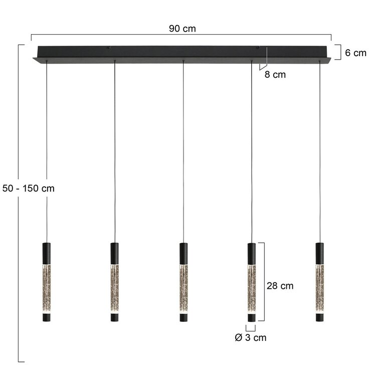 Steinhauer Hanglamp Alisio Zwart 5-lichts Cable Lift & Dim to Warm
