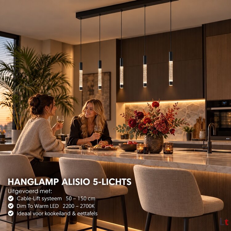 Steinhauer Hanglamp Alisio Zwart 5-lichts Cable Lift & Dim to Warm