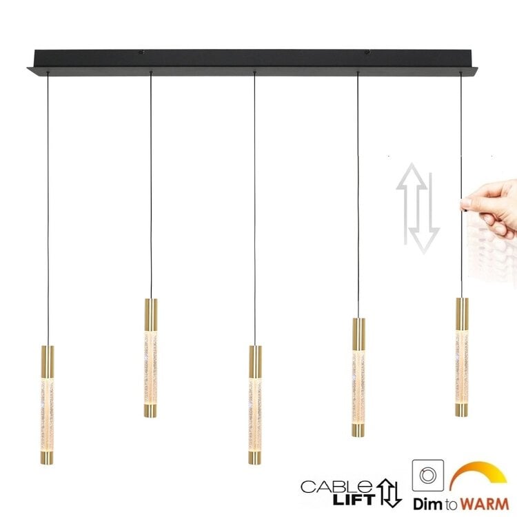 Steinhauer Hanglamp Alisio Messing 5-lichts Cable Lift & Dim to Warm