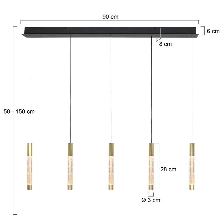 Steinhauer Hanglamp Alisio Messing 5-lichts Cable Lift & Dim to Warm