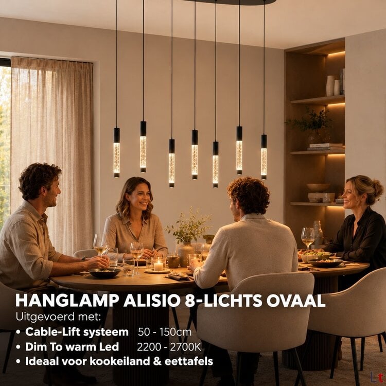 Steinhauer Hanglamp Alisio Ovaal Zwart 8-lichts Cable Lift & Dim to Warm