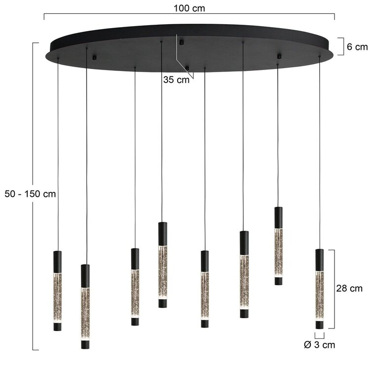 Steinhauer Hanglamp Alisio Ovaal Zwart 8-lichts Cable Lift & Dim to Warm