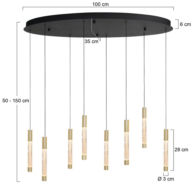 Steinhauer Hanglamp Alisio Ovaal Messing 8-lichts Cable Lift & Dim to Warm