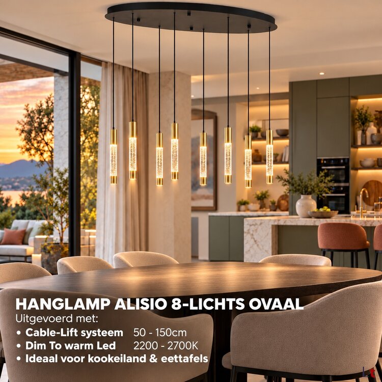 Steinhauer Hanglamp Alisio Ovaal Messing 8-lichts Cable Lift & Dim to Warm