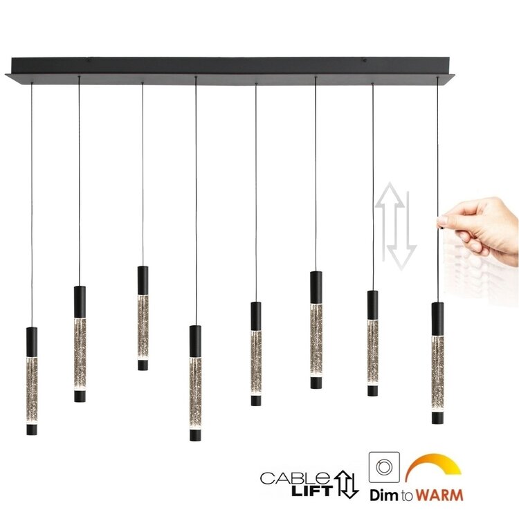 Steinhauer Hanglamp Alisio Zwart 8-lichts 120 cm Plafondbalk met Cable Lift & Dim to Warm