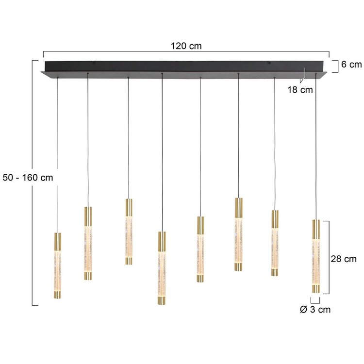 Steinhauer Hanglamp Alisio Messing 8-lichts 120 cm Plafondbalk met Cable Lift & Dim to Warm