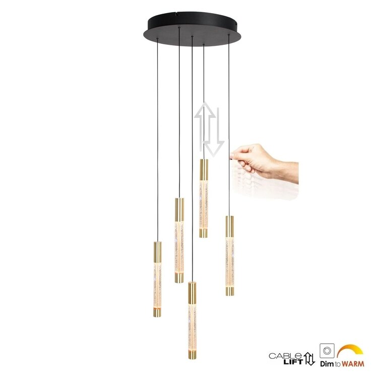 Steinhauer Hanglamp Alisio Messing Rond 5-lichts Cable Lift & Dim to Warm