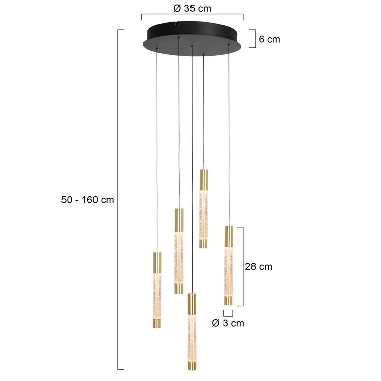 Steinhauer Hanglamp Alisio Messing Rond 5-lichts Cable Lift & Dim to Warm