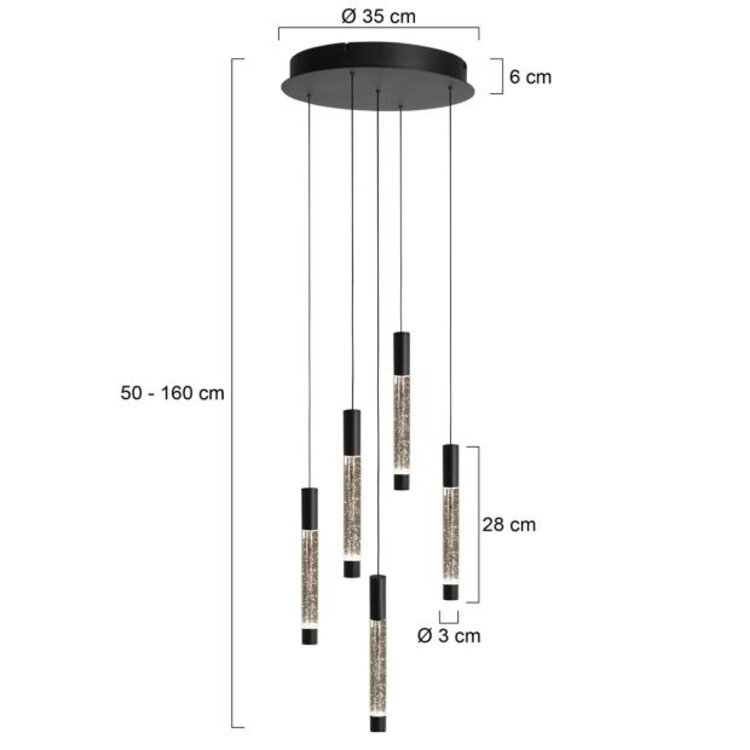 Steinhauer Hanglamp Alisio Zwart Rond 5-lichts Cable Lift & Dim to Warm