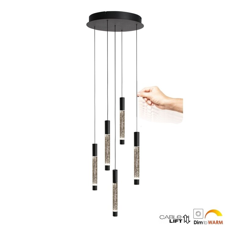 Steinhauer Hanglamp Alisio Zwart Rond 5-lichts Cable Lift & Dim to Warm