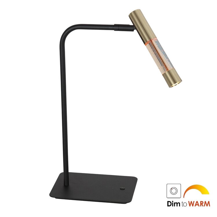 Steinhauer Tafellamp Alisio Messing Zwart Draaibaar met Pushdimmer & Dim to Warm