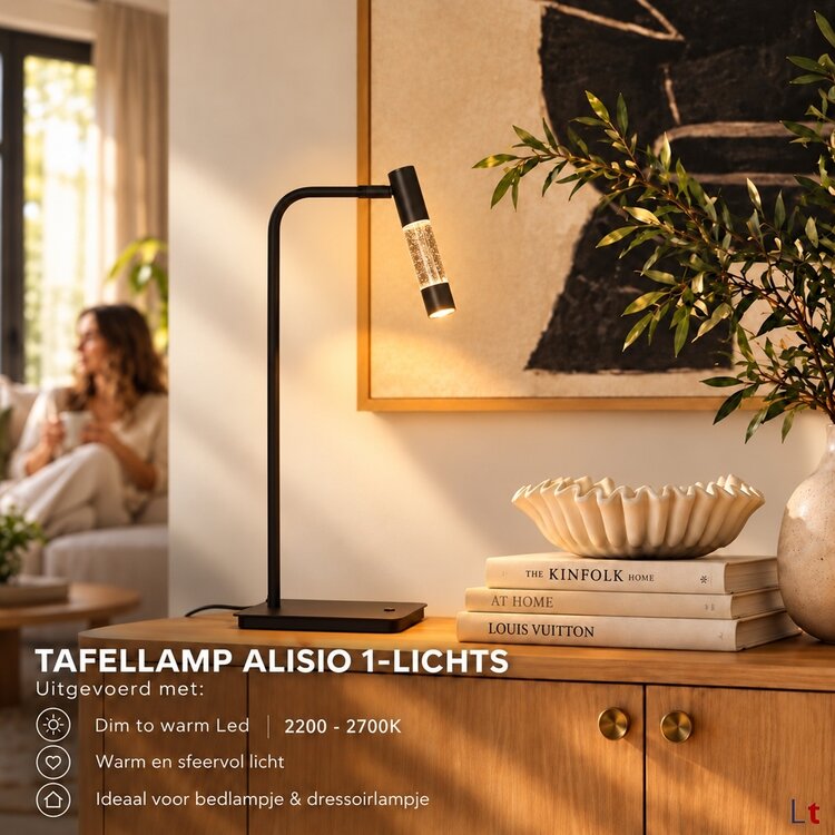 Steinhaer Steinhauer Tafellamp Alisio Zwart 1-lichts Draaibaar met Pushdimmer & Dim to Warm