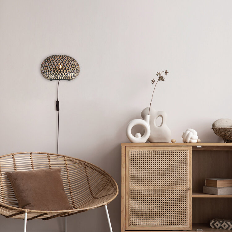 Anne Light Steinhauer Wandlamp Maze Bamboe Zwart Bruin 1 x E14 Fitting