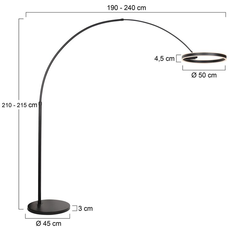 Steinhauer Ringlux booglamp zwart met dimbare LED en verstelbare boog