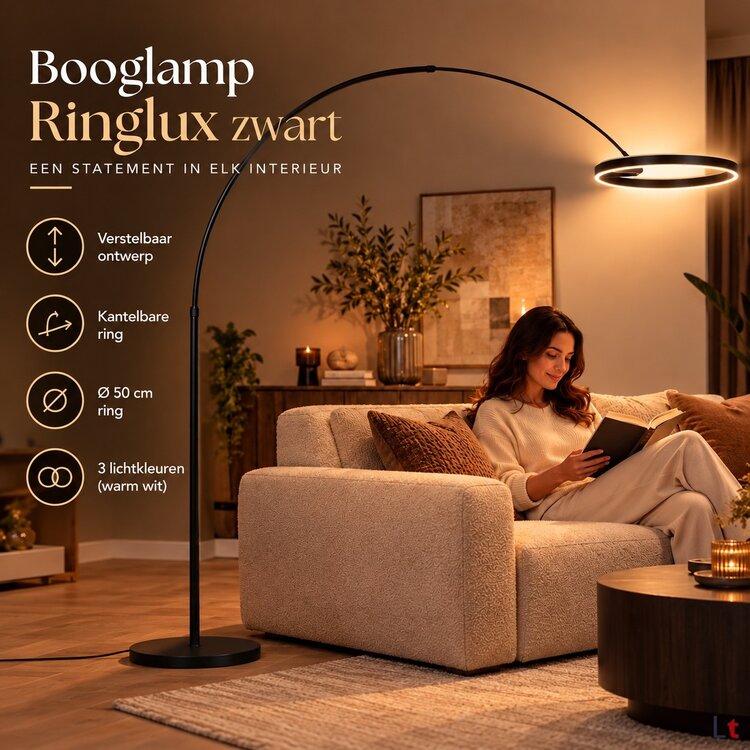 Steinhauer Ringlux booglamp zwart met dimbare LED en verstelbare boog