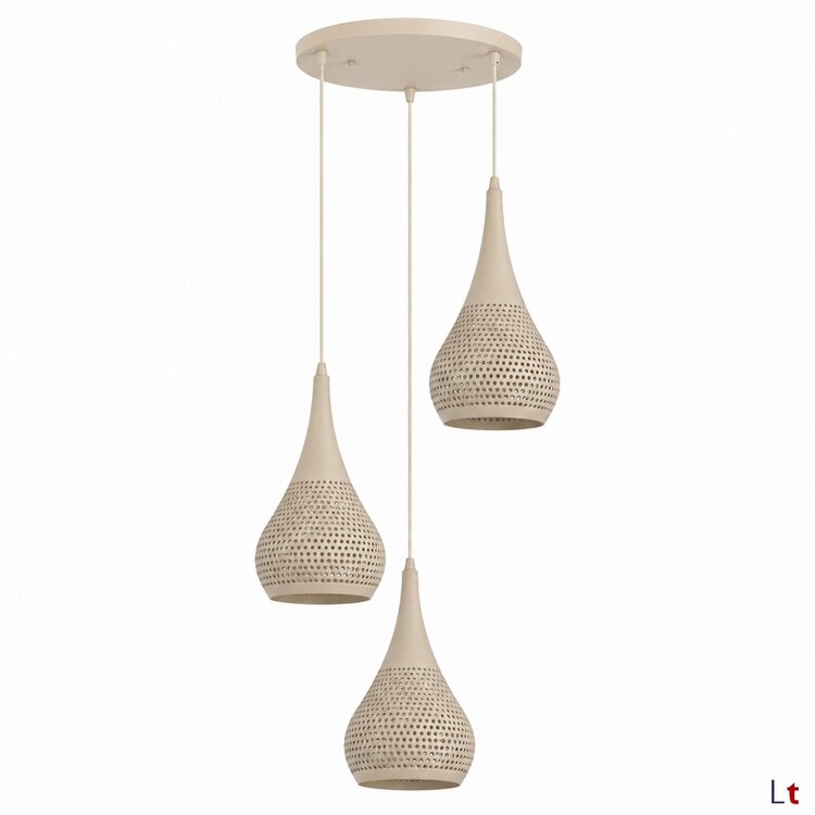 Freelight Buco Hanglamp Crème 3-Lichts Rond met Geperforeerde Kappen