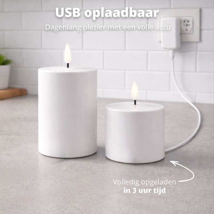 Oplaadbare Led Kaarsen Off White Bewegende Vlam Incl. Afstandsbediening 2 Stuks