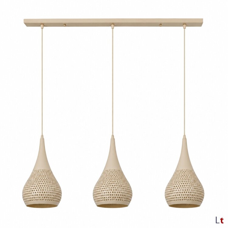 Freelight Buco Hanglamp Crème 3-Lichts Balk met Geperforeerde Kappen