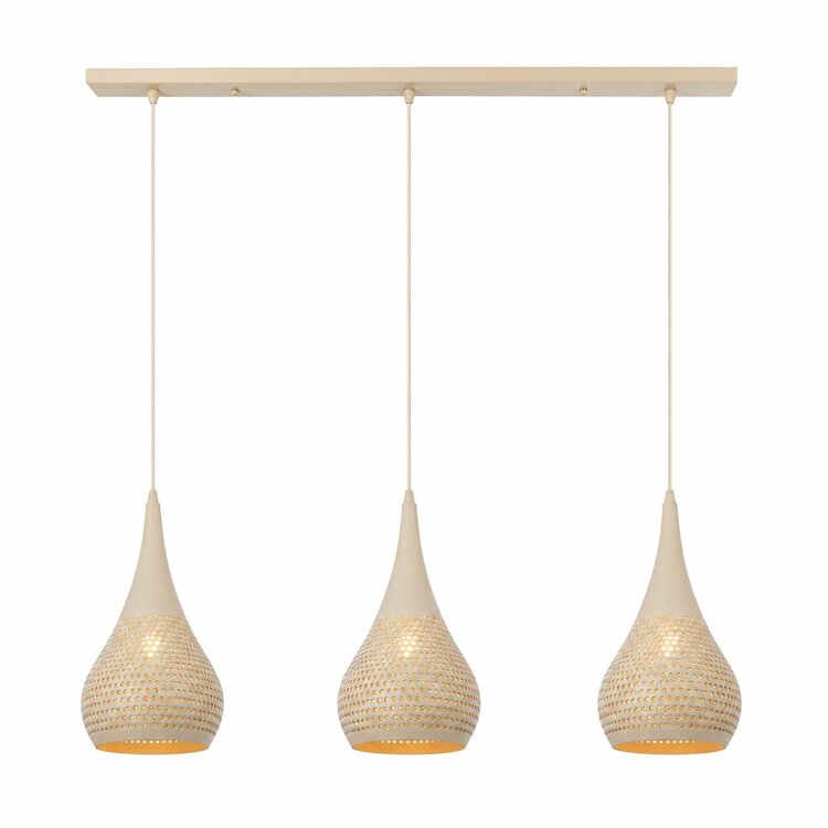 Freelight Buco Hanglamp Crème 3-Lichts Balk met Geperforeerde Kappen
