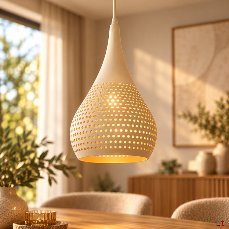 Freelight Buco Hanglamp Crème 3-Lichts Balk met Geperforeerde Kappen
