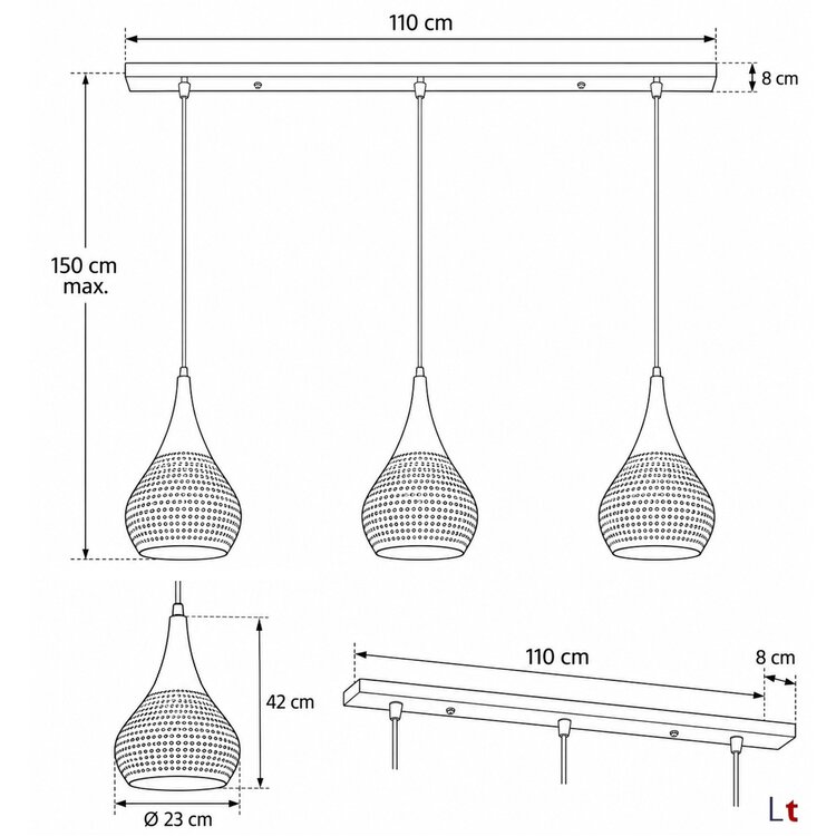 Freelight Buco Hanglamp Crème 3-Lichts Balk met Geperforeerde Kappen