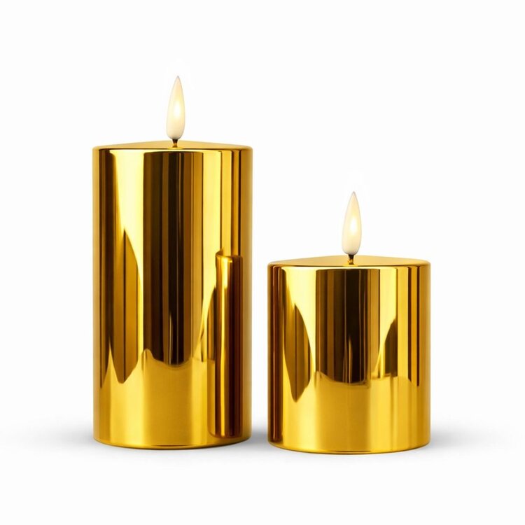 Oplaadbare Led Kaarsen Glossy Gold Bewegende Vlam Incl. Afstandsbediening 2 Stuks