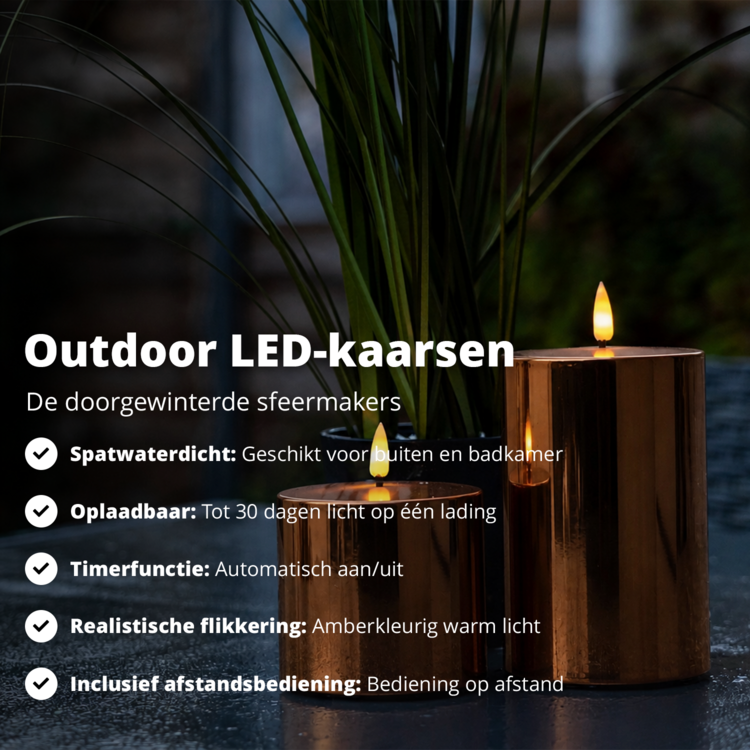 Oplaadbare Led Kaarsen Glossy Bronze Bewegende Vlam Incl. Afstandsbediening 2 Stuks