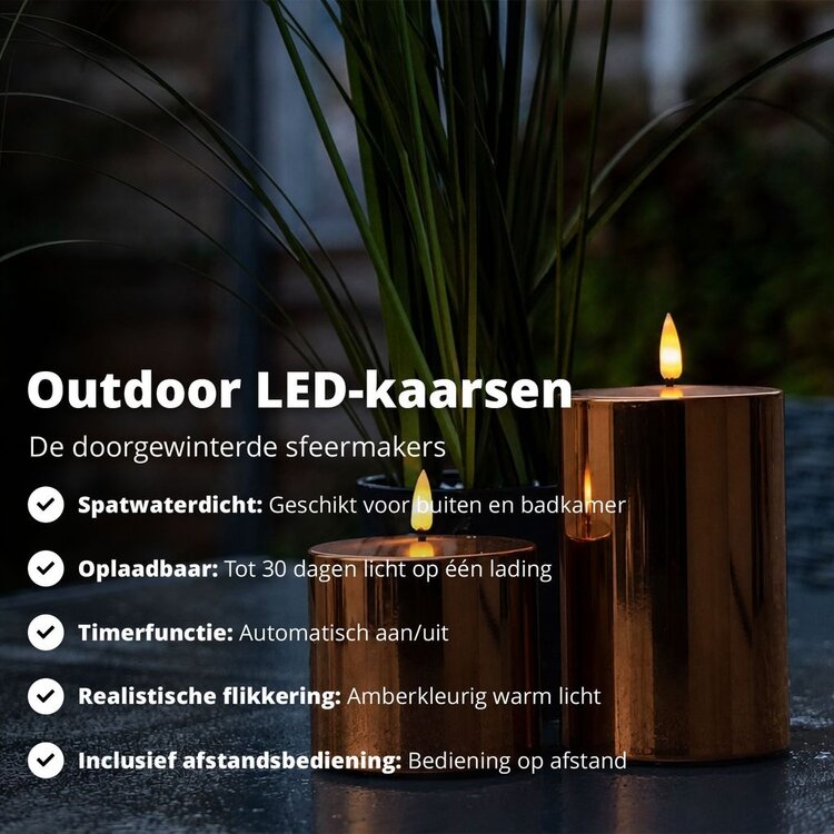 Oplaadbare Led Kaarsen Glossy Bronze Bewegende Vlam Incl. Afstandsbediening 2 Stuks
