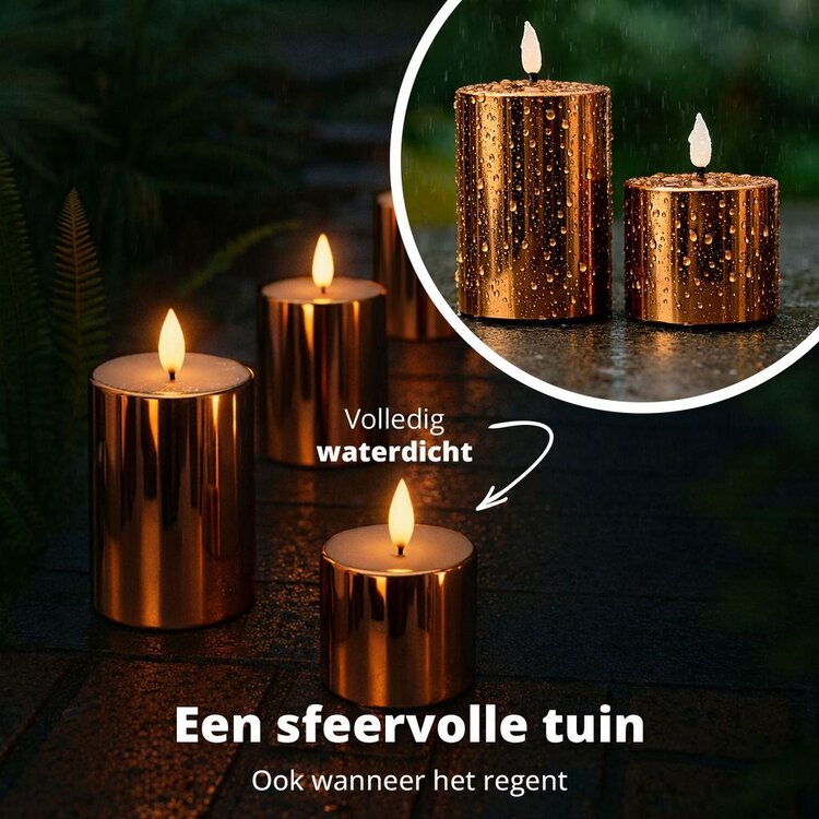 Oplaadbare Led Kaarsen Glossy Bronze Bewegende Vlam Incl. Afstandsbediening 2 Stuks