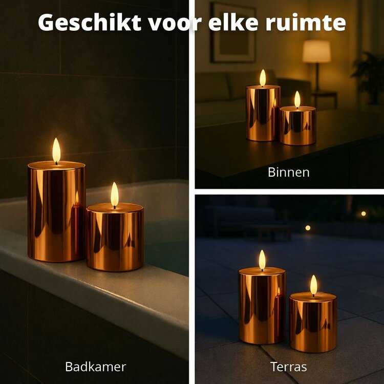 Oplaadbare Led Kaarsen Glossy Bronze Bewegende Vlam Incl. Afstandsbediening 2 Stuks