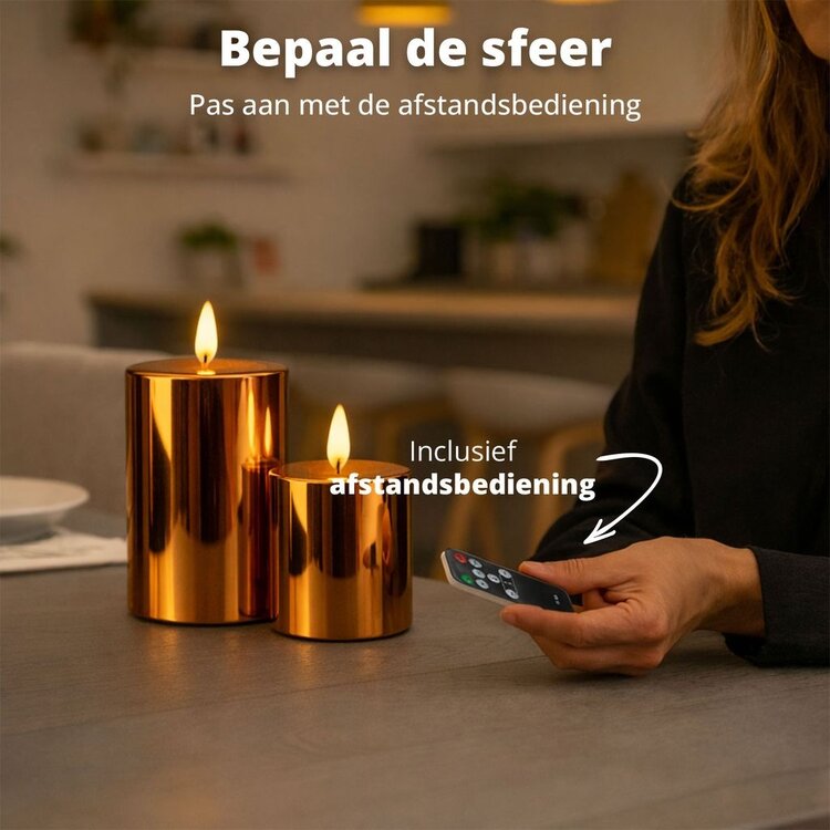 Oplaadbare Led Kaarsen Glossy Bronze Bewegende Vlam Incl. Afstandsbediening 2 Stuks