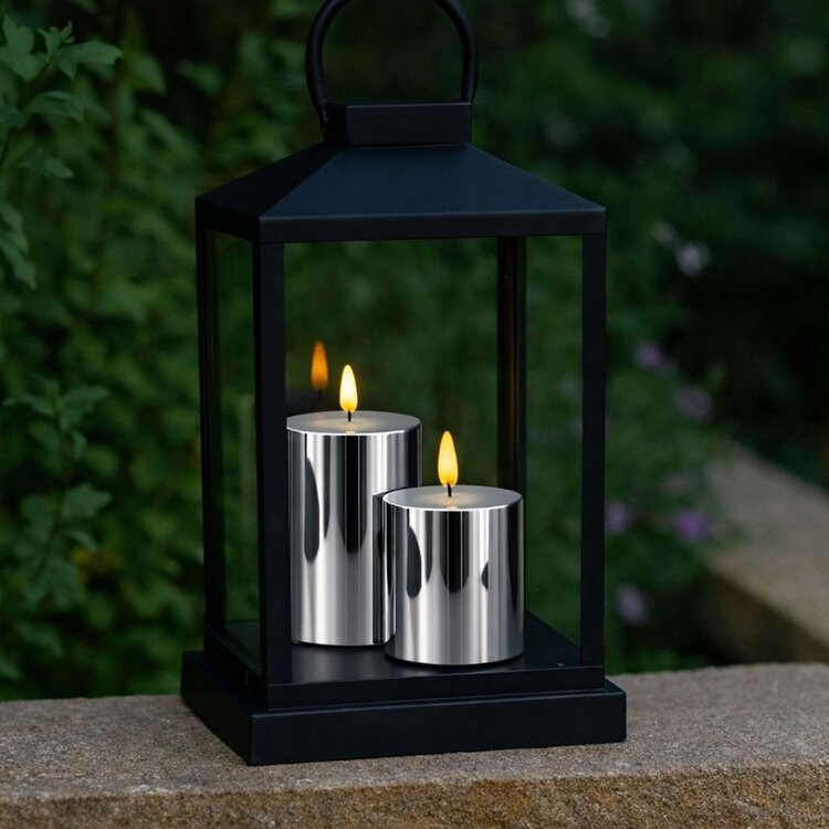 Oplaadbare Led Kaarsen Glossy Silver Bewegende Vlam Incl. Afstandsbediening 2 Stuks