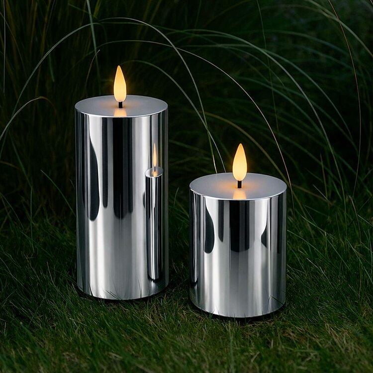 Oplaadbare Led Kaarsen Glossy Silver Bewegende Vlam Incl. Afstandsbediening 2 Stuks