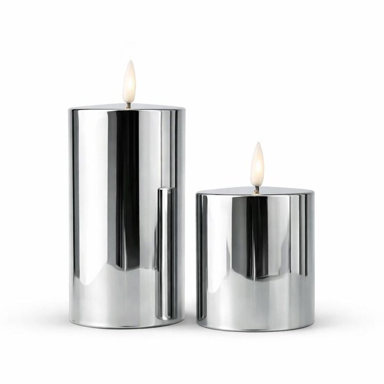 Oplaadbare Led Kaarsen Glossy Silver Bewegende Vlam Incl. Afstandsbediening 2 Stuks