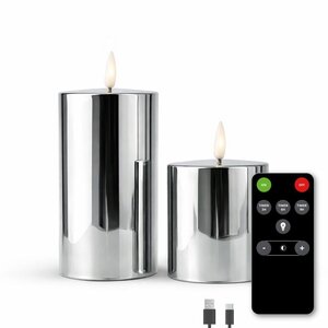 Oplaadbare Led Kaarsen Glossy Silver 2 Stuks