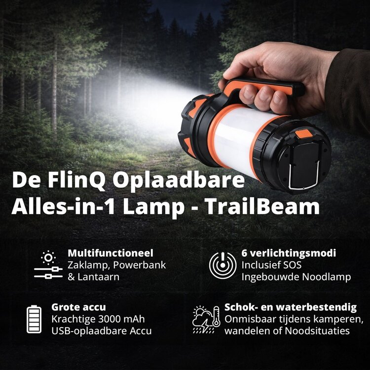 Oplaadbare Camping- Zaklamp incl Powerbankfunctie en SOS Functie
