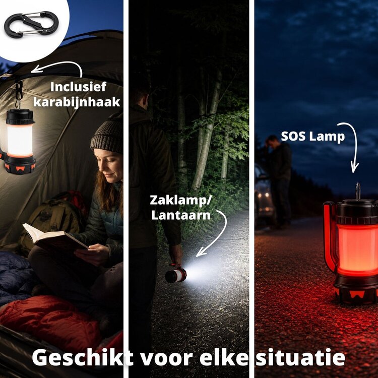 Oplaadbare Camping- Zaklamp incl Powerbankfunctie en SOS Functie