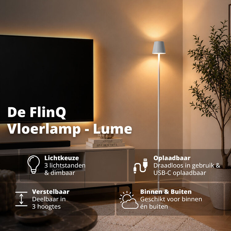 Oplaadbare Vloerlamp Lume Wit Dimbaar & 3 Lichtkleuren