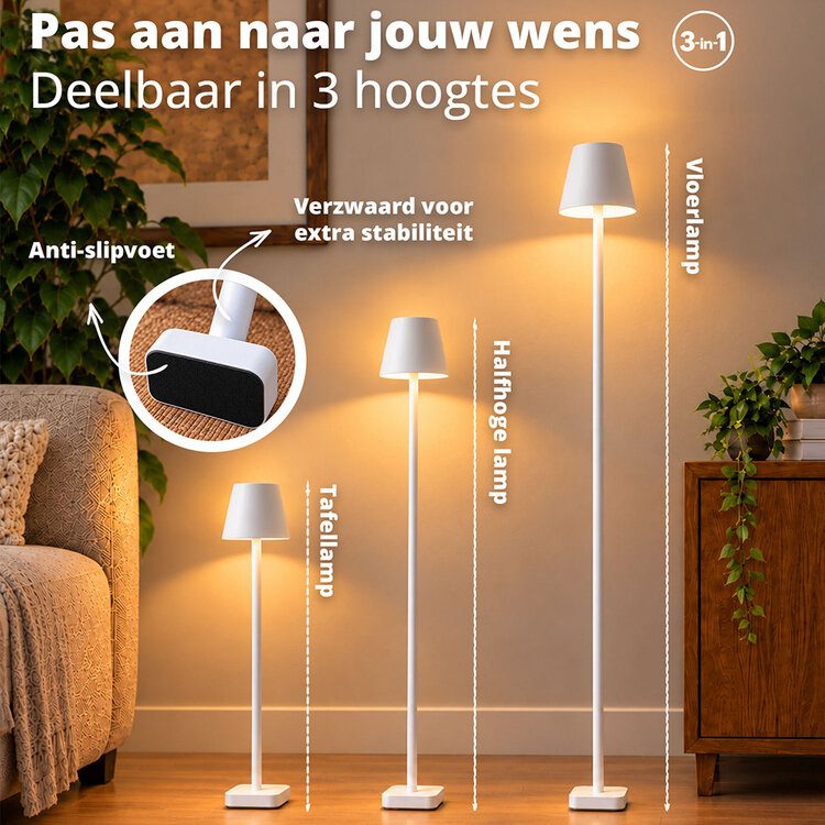 Oplaadbare Vloerlamp Lume Wit Dimbaar & 3 Lichtkleuren
