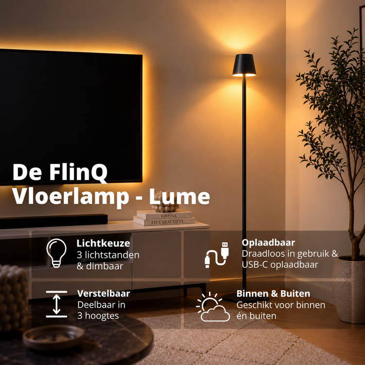 Oplaadbare Vloerlamp Lume Zwart Dimbaar & 3 Lichtkleuren