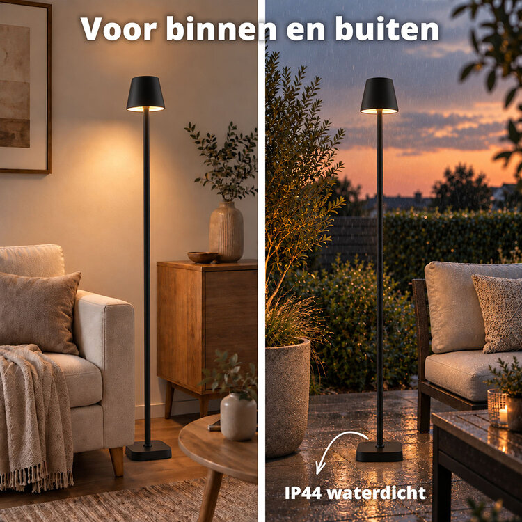Oplaadbare Vloerlamp Lume Zwart Dimbaar & 3 Lichtkleuren