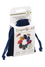 Crayon Rocks Acht (8) krijtjes van sojawas in primaire kleuren in een blauw fluwelen zakje