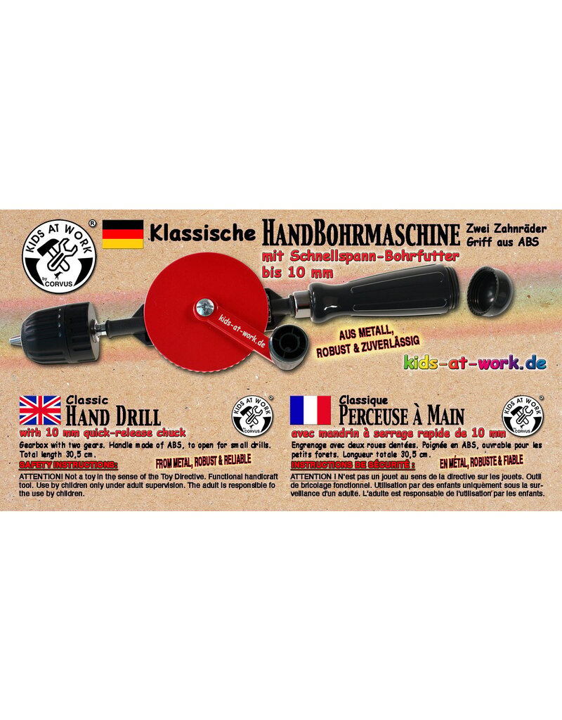 Kids at Work Hand drill with quick release up to 10 mm