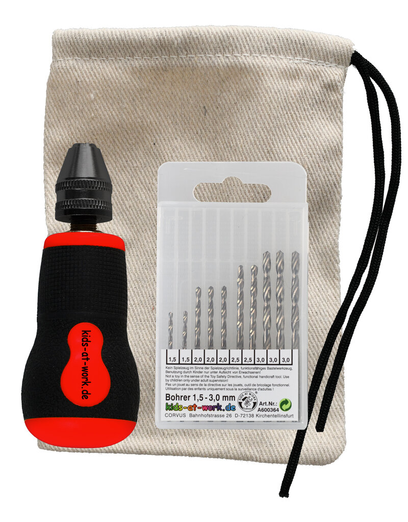 Kids at work Short ergonomic hand drill with drill bits