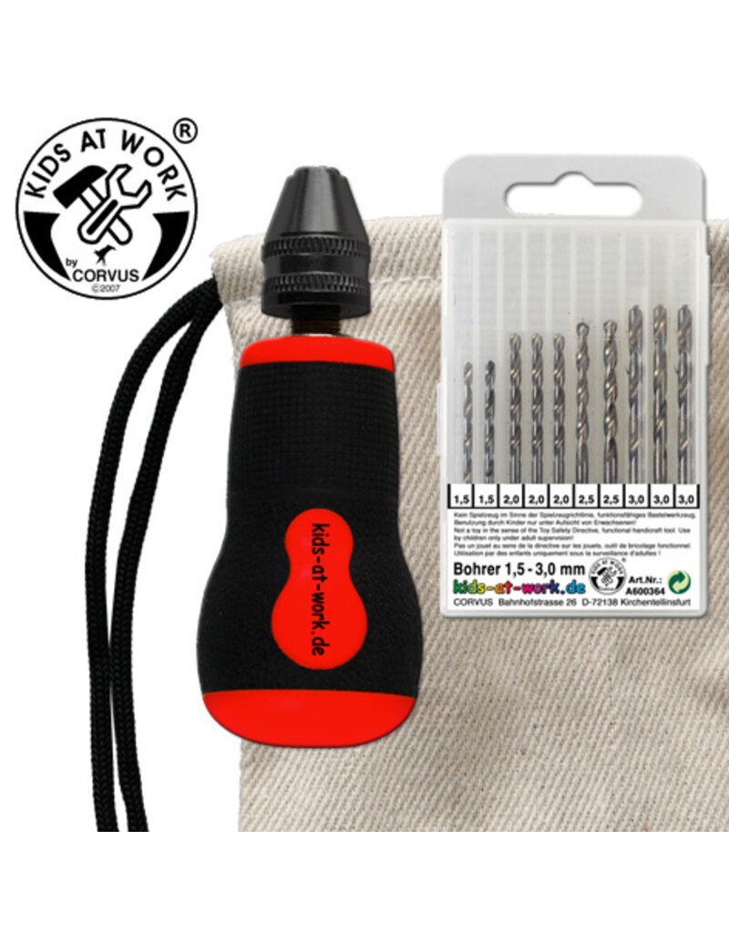 Kids at work Short ergonomic hand drill with drill bits