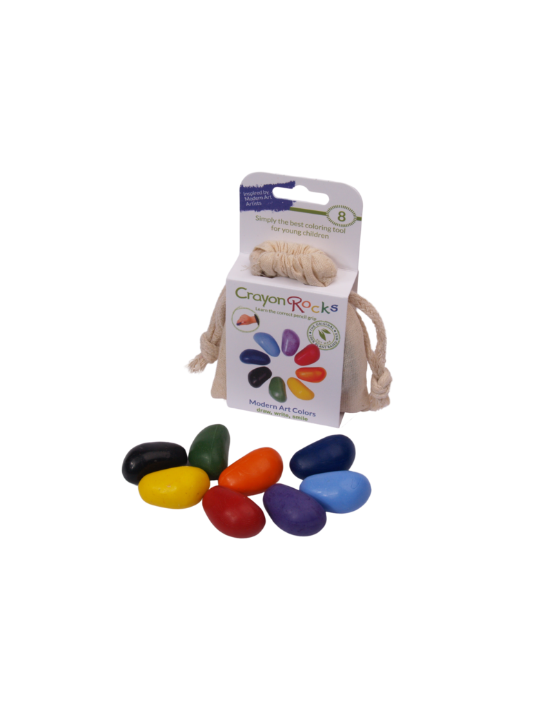 Crayon Rocks Modern Art 8 krijtjes voor de pengreep in ecru katoenen zakje